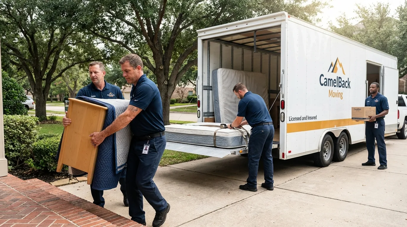 Crew loading residential truck for cross-state move from Shawneetown, IL